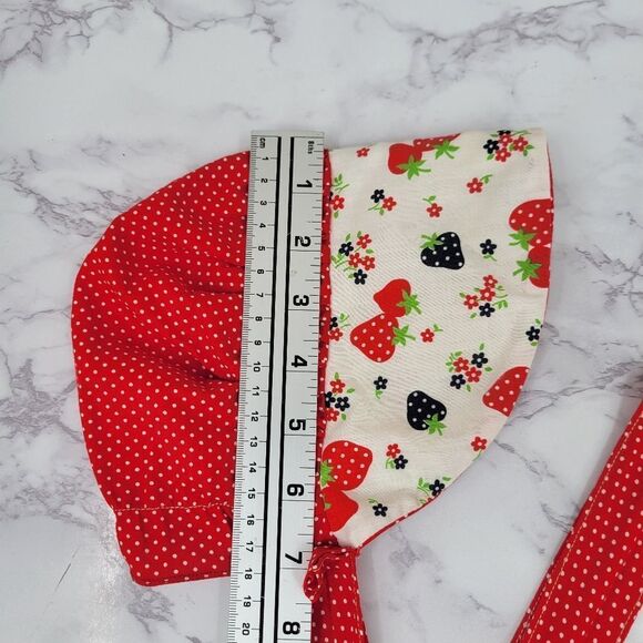 Vintage Bonnet Red and White Polka Dot Strawberry Kids Sun Hat Bicentennial - Picture 11 of 12